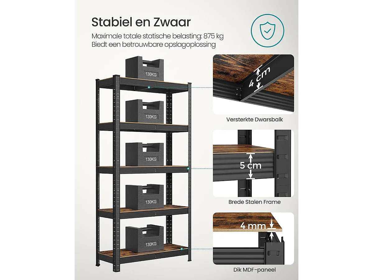 Bobbel Home - Armoire à étagères - Rack de stockage industriel - Etagères réglables - Noir