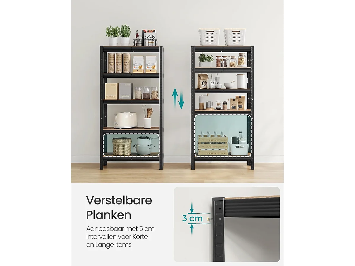 Bobbel Home - Armoire à étagères - Rack de stockage industriel - Etagères réglables - Noir