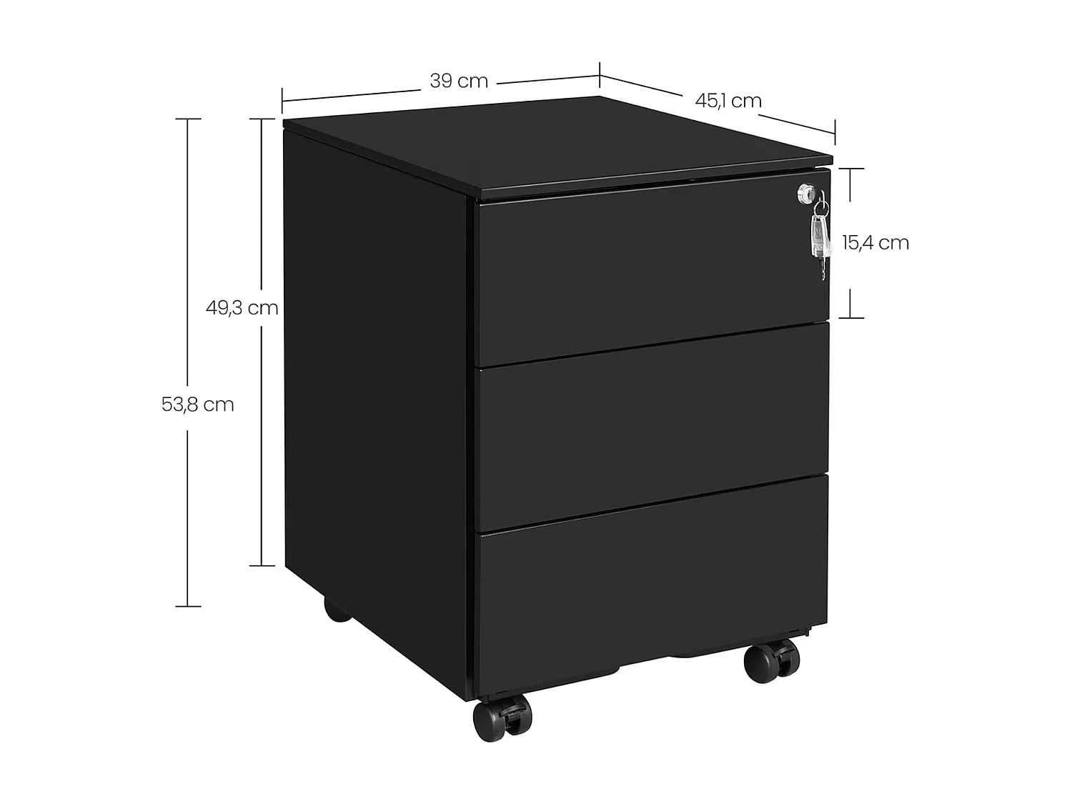 mobile Incl. serrure - 55x45x39cm - Noir