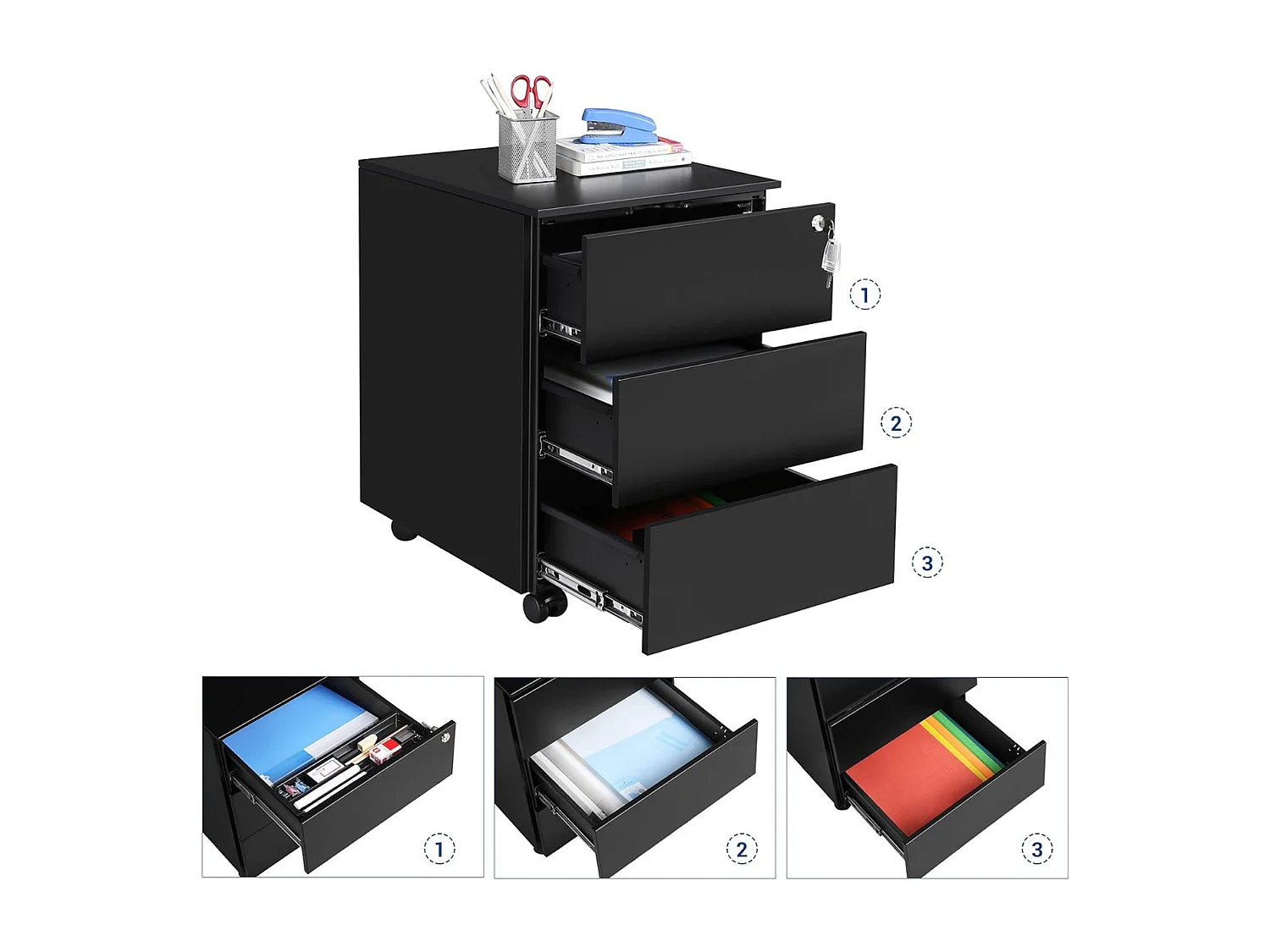 mobile Incl. serrure - 55x45x39cm - Noir