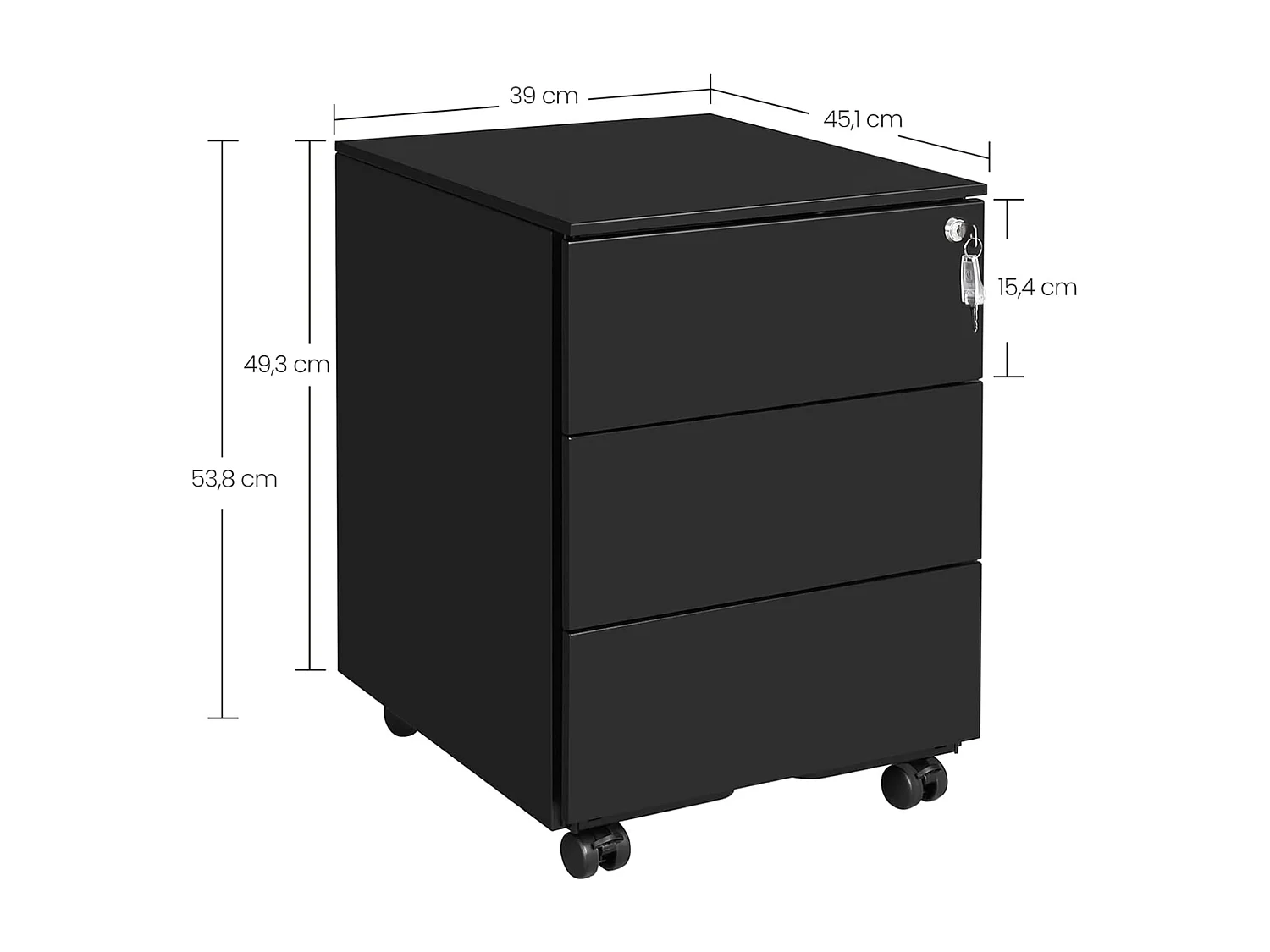mobile Incl. serrure - 55x45x39cm - Noir