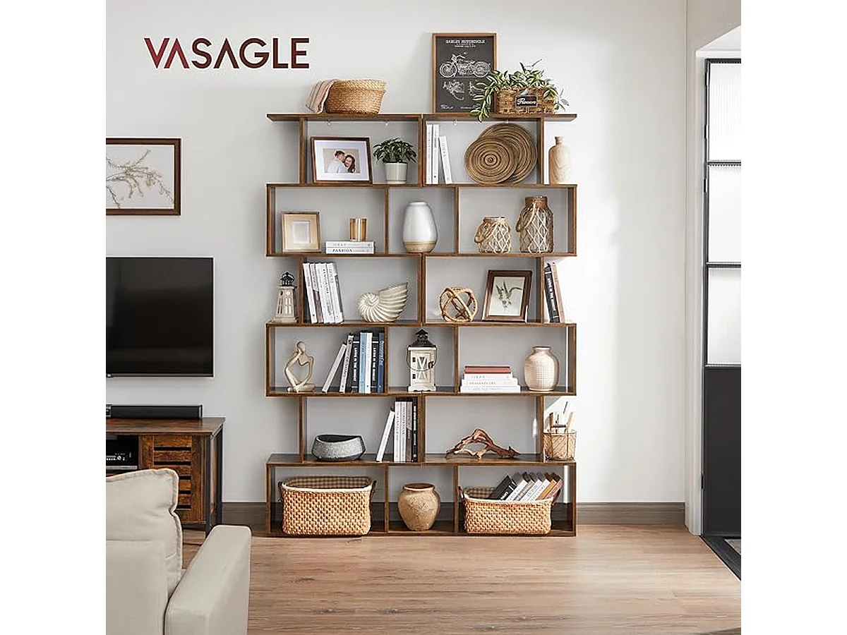 Parya Home - Bibliothèque - Cube - 6 compartiments - Vintage - Brun - 190x70x24