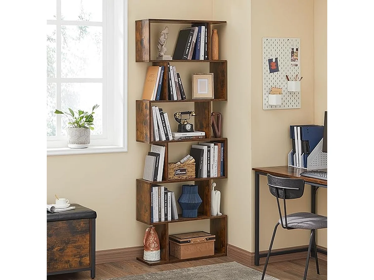 Parya Home - Bibliothèque - Cube - 6 compartiments - Vintage - Brun - 190x70x24