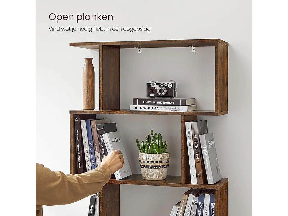 Parya Home - Bibliothèque - Cube - 6 compartiments - Vintage - Brun - 190x70x24