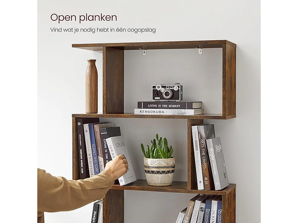 Parya Home - Boekenkast - Kubus - 6 Compartimenten - Vintage - Bruin - 190x70x24