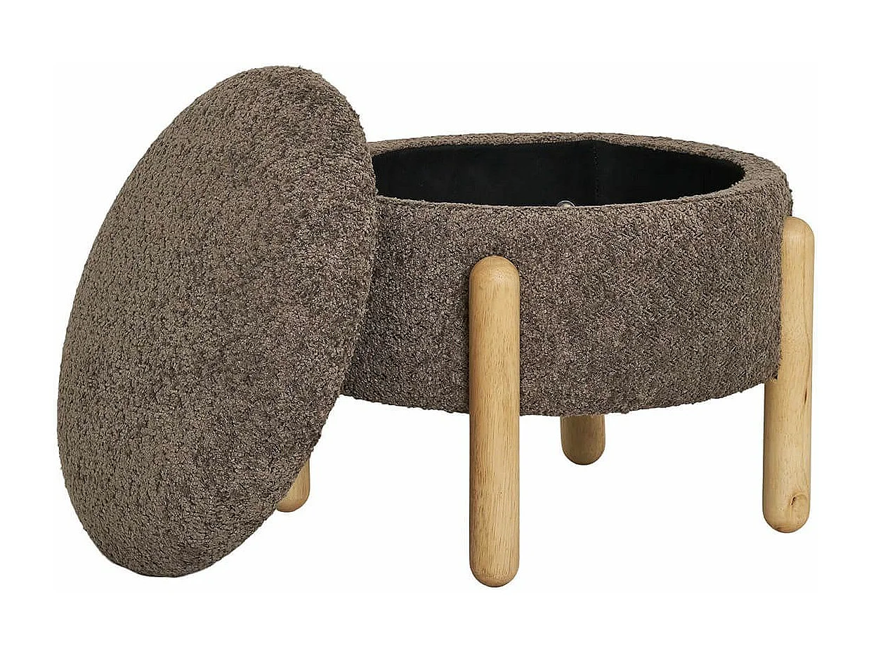 KINOKO - Pouf Coffre Rond Revêtement Bouclette Marron