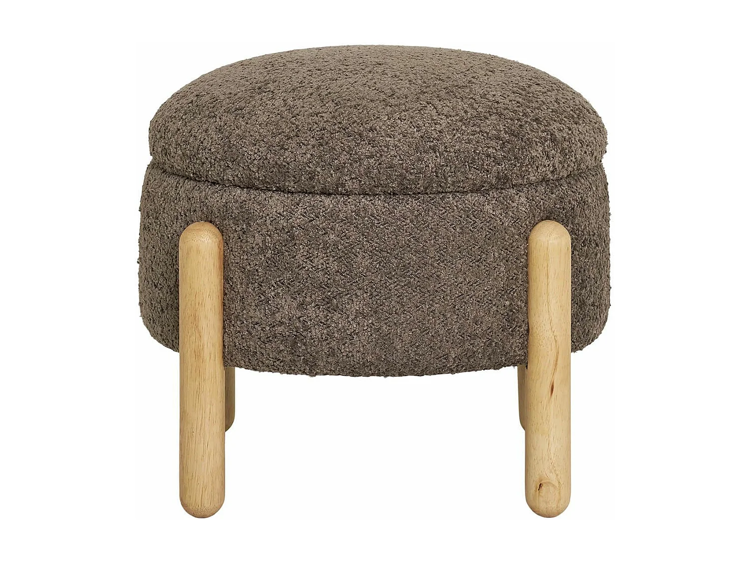 KINOKO - Pouf Coffre Rond Revêtement Bouclette Marron