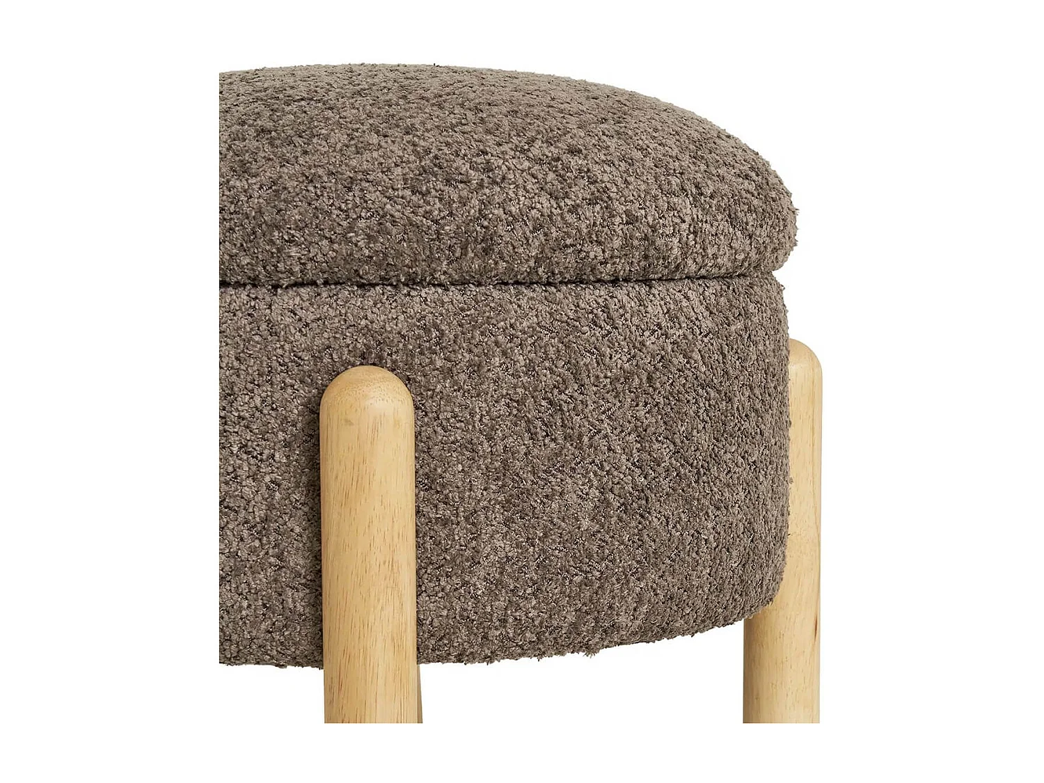 KINOKO - Pouf Coffre Rond Revêtement Bouclette Marron