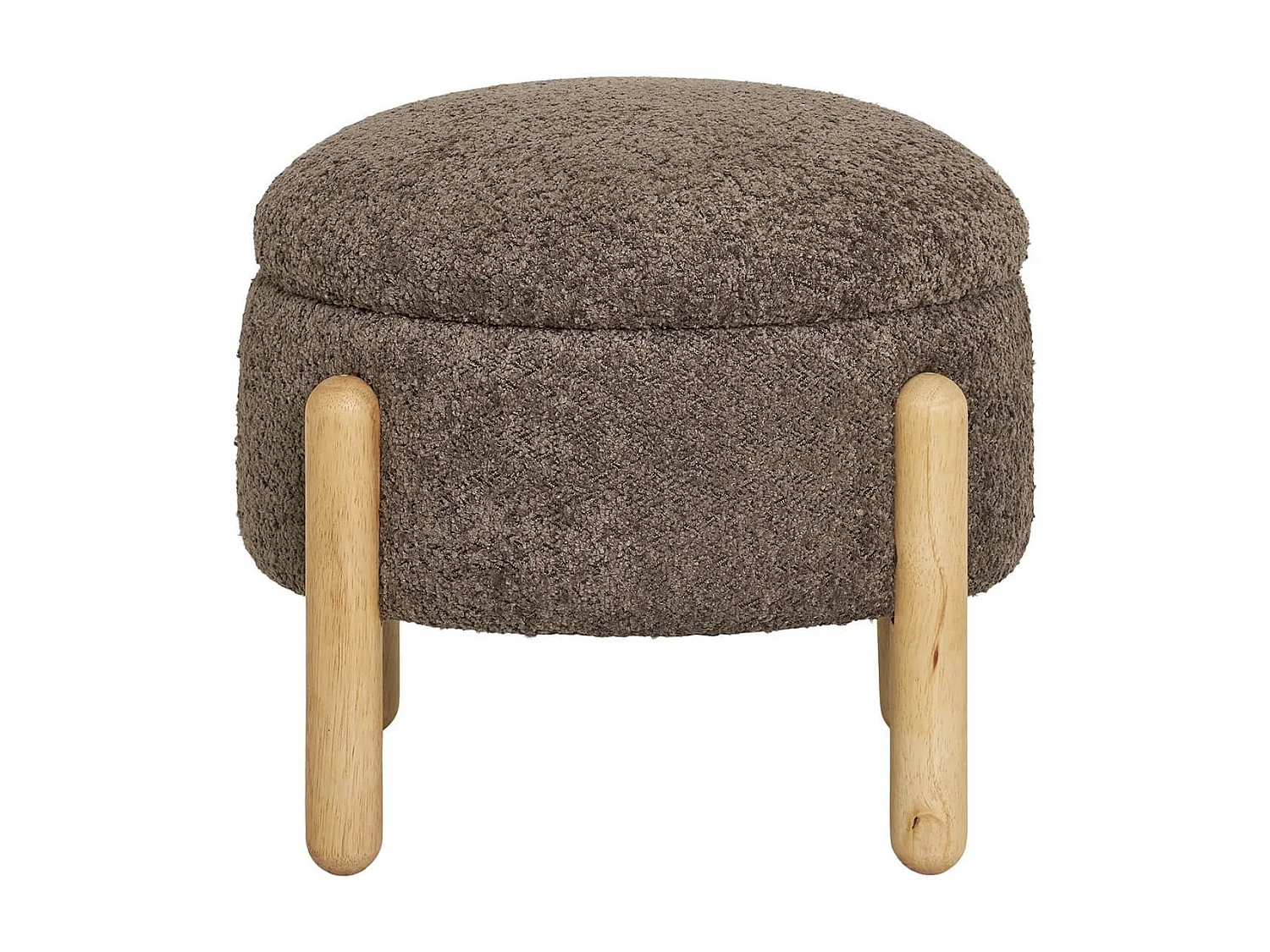 KINOKO - Pouf Coffre Rond Revêtement Bouclette Marron