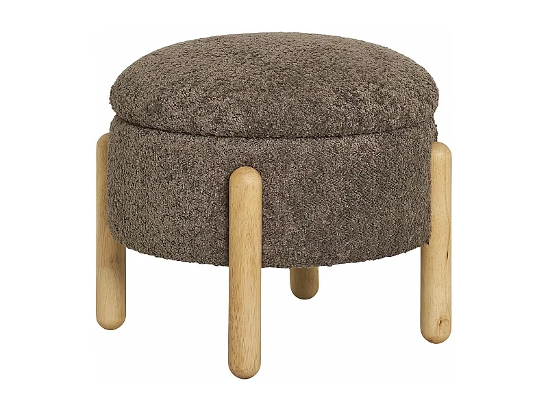 KINOKO - Pouf Coffre Rond Revêtement Bouclette Marron