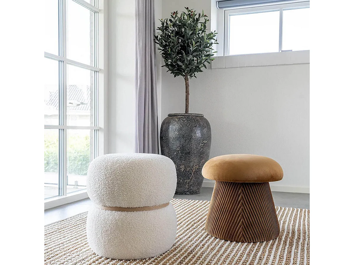 LIKAHA - Pouf en Velours Jaune Moutarde Forme champignon