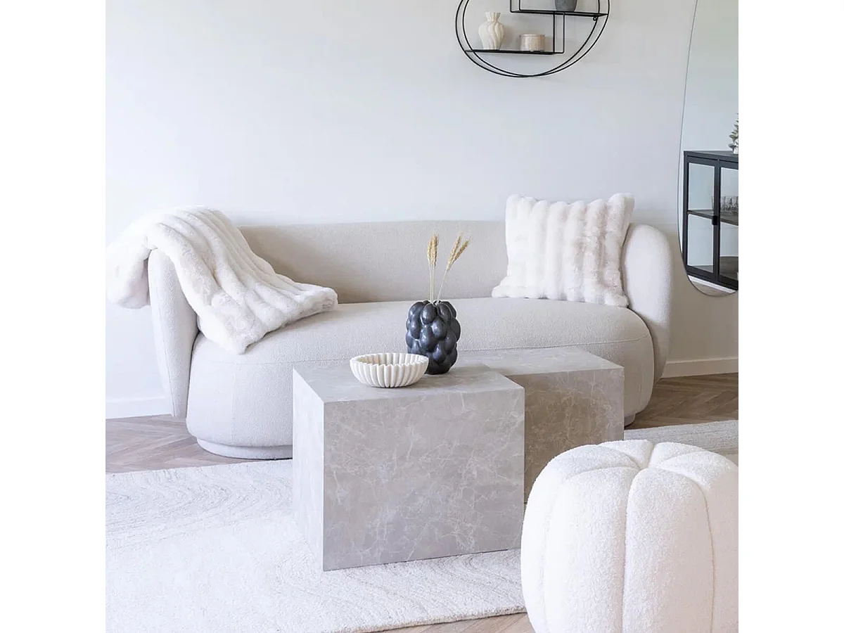 INGVAR - Coussin 45x45cm Fourrure synthétique Doublé Polyester Ivoire