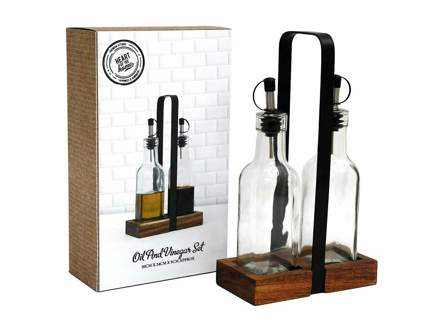 Set 2 bouteilles pour huile support en acacia