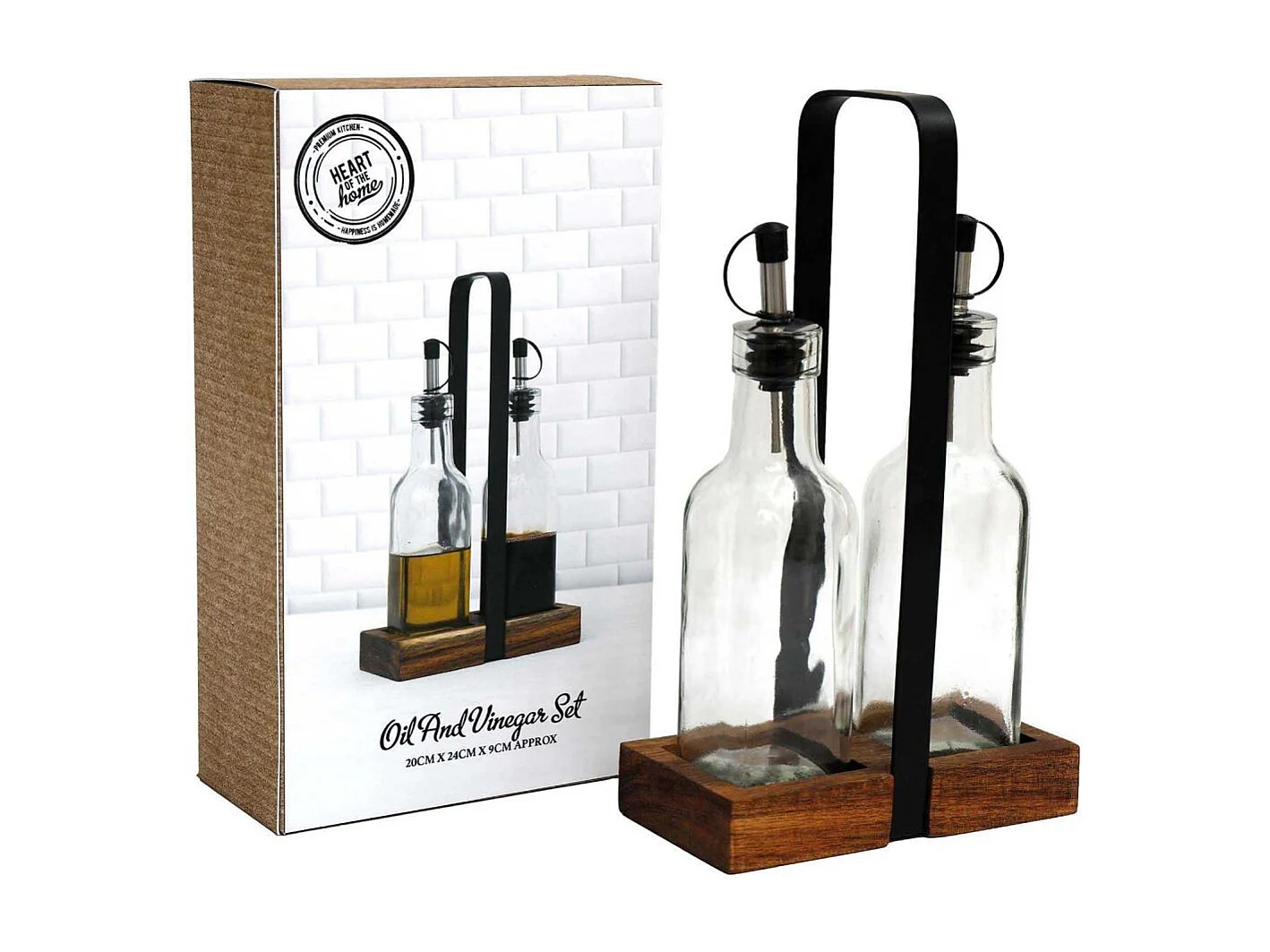 Set 2 bouteilles pour huile support en acacia