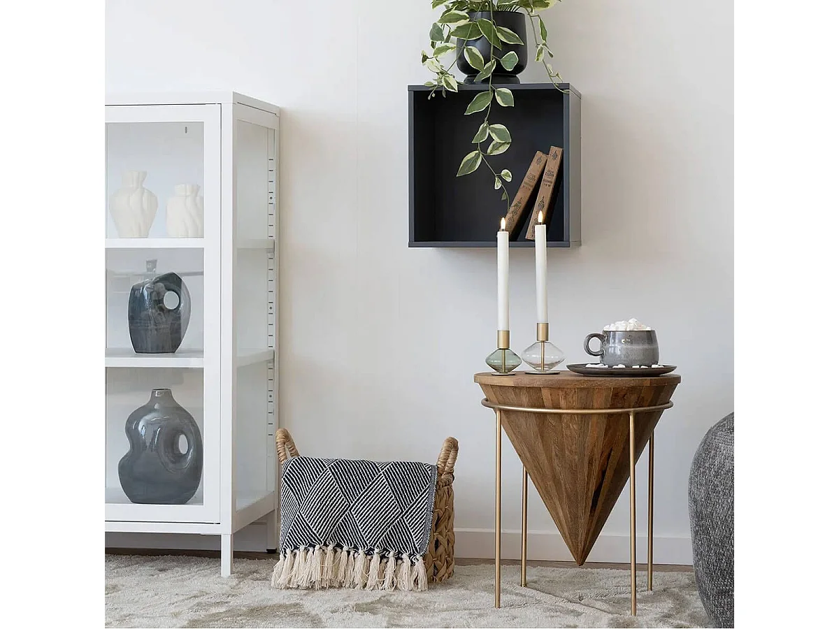 FATHIA - Plaid 130x180cm Bleu et Beige à Motifs Losanges