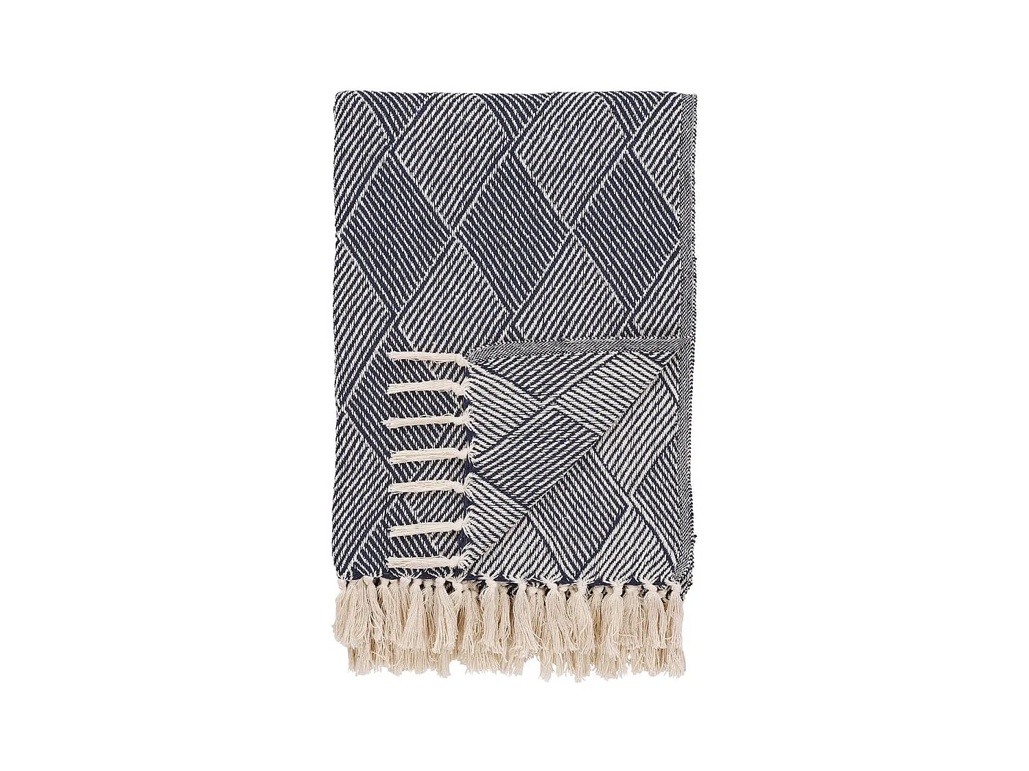 FATHIA - Plaid 130x180cm Bleu et Beige à Motifs Losanges