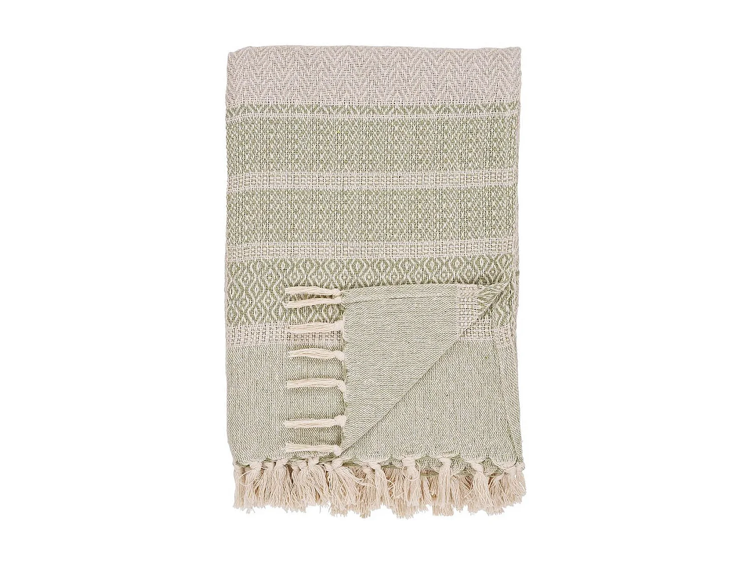 RAWYIA - Plaid 130x180cm Vert et Beige à Motifs Géométriques