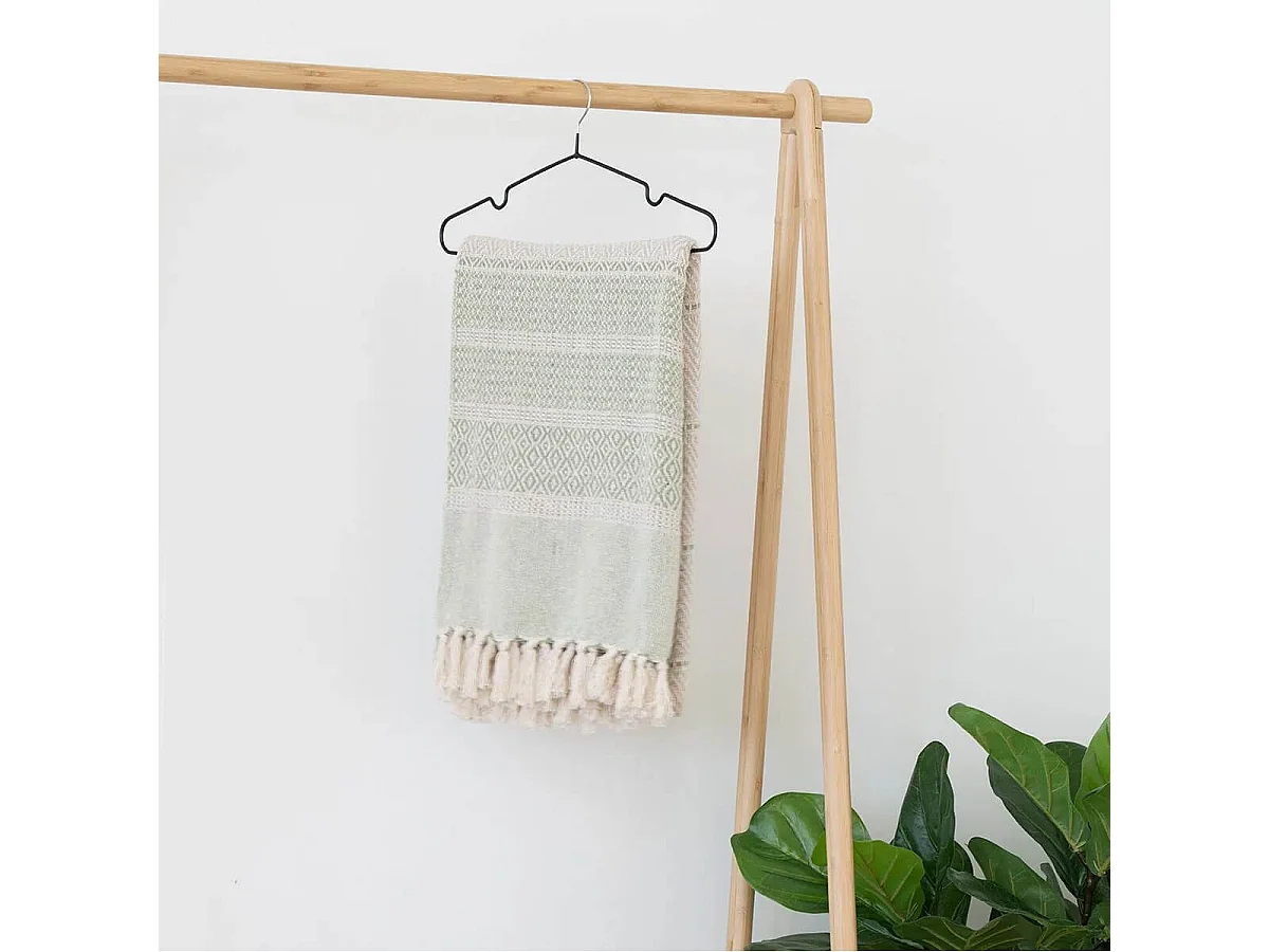 RAWYIA - Plaid 130x180cm Vert et Beige à Motifs Géométriques