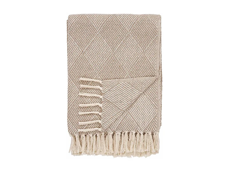 FATHIA - Plaid 130x180cm Taupe et Beige à Motifs Losanges