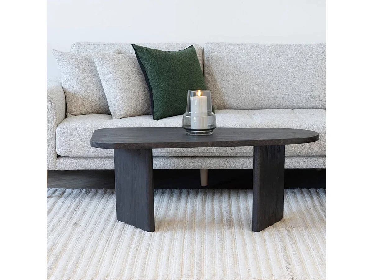 VALENTIANE - Table Basse en MDF Aspect Bois Foncé Pieds Asymétriques