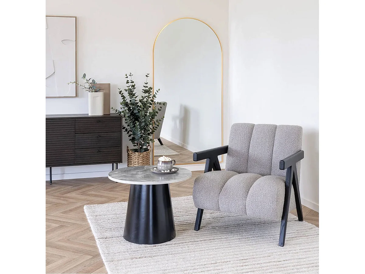 KOELA - Table Basse Plateau MDF Aspect Marbre Pied central Conique en Métal