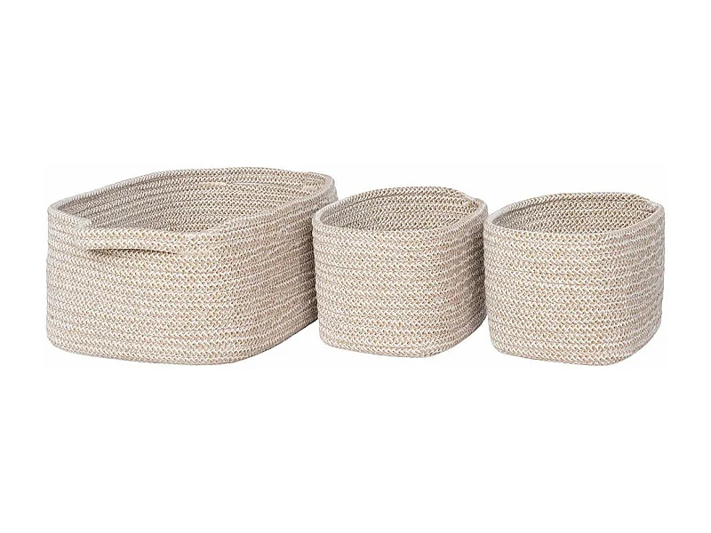 URSULE - Lot de 3 Paniers Gigogne en Coton Beige