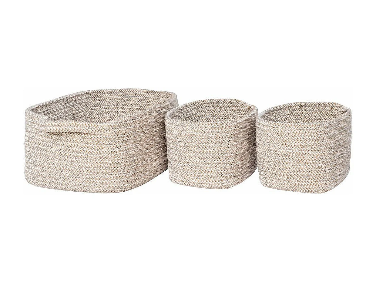 URSULE - Lot de 3 Paniers Gigogne en Coton Beige