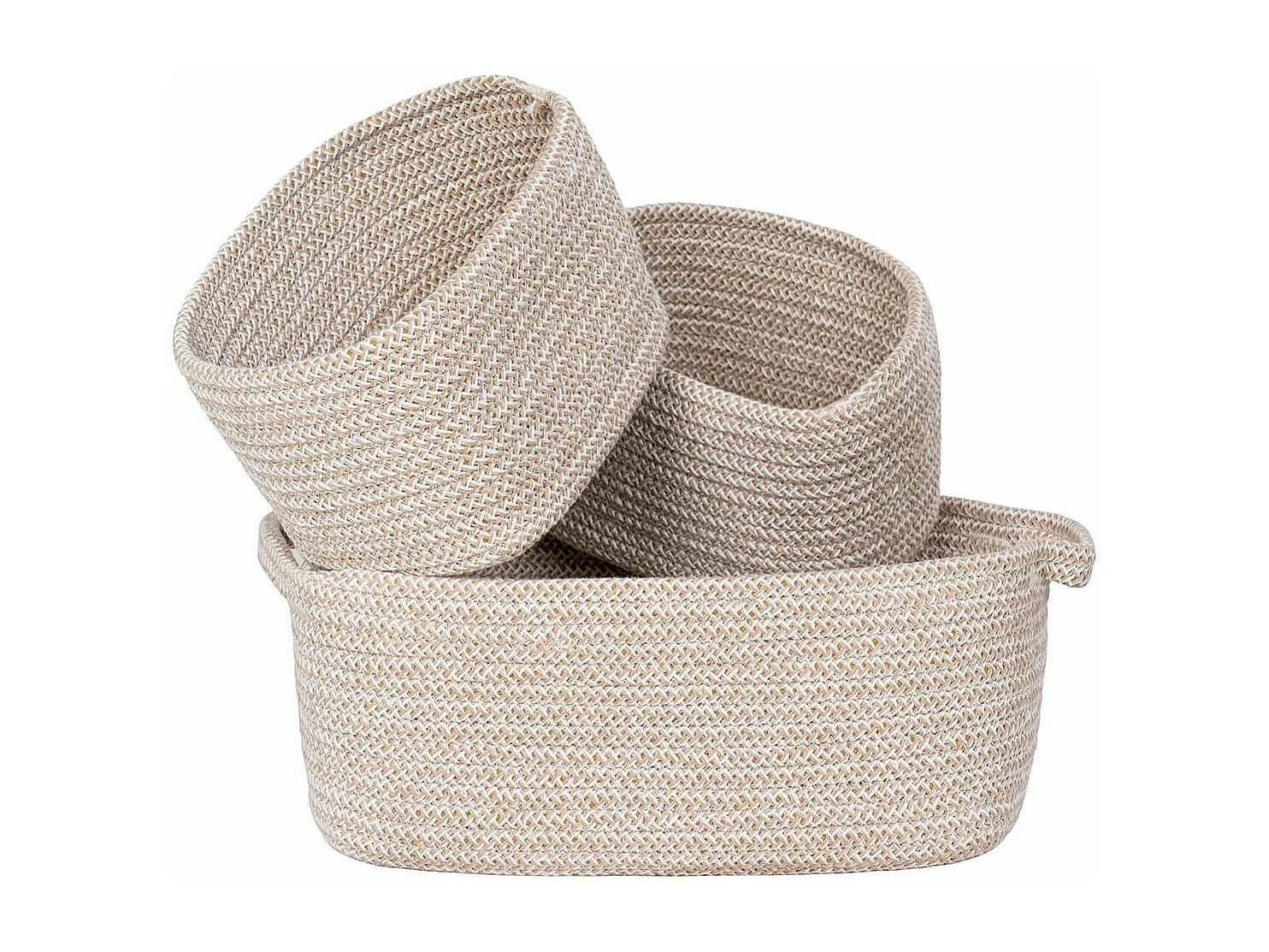 URSULE - Lot de 3 Paniers Gigogne en Coton Beige