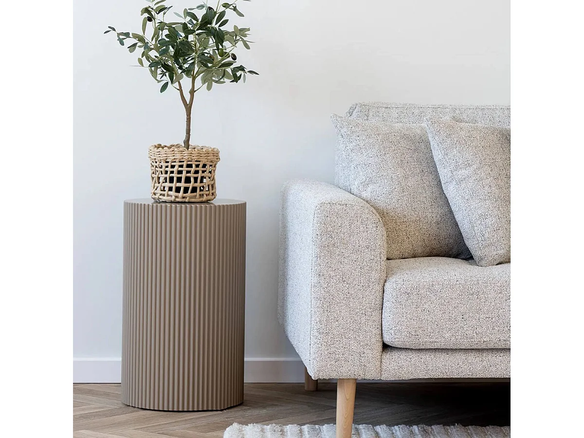 MADIGAN - Bout de canapé Cylindrique Strillé en MDF Strillé Beige