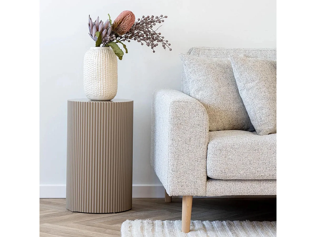 MADIGAN - Bout de canapé Cylindrique Strillé en MDF Strillé Beige