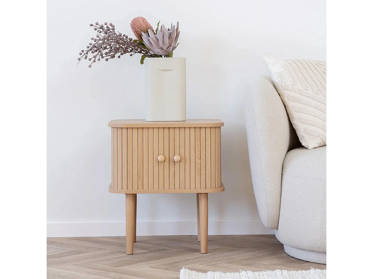 ERIKA - Bout de canapé 2 portes coulissantes en MDF et Pin Naturel