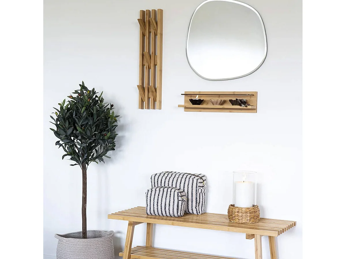 REANE - Etagère Murale en Bambou et Tige anti-chutes en Métal Doré