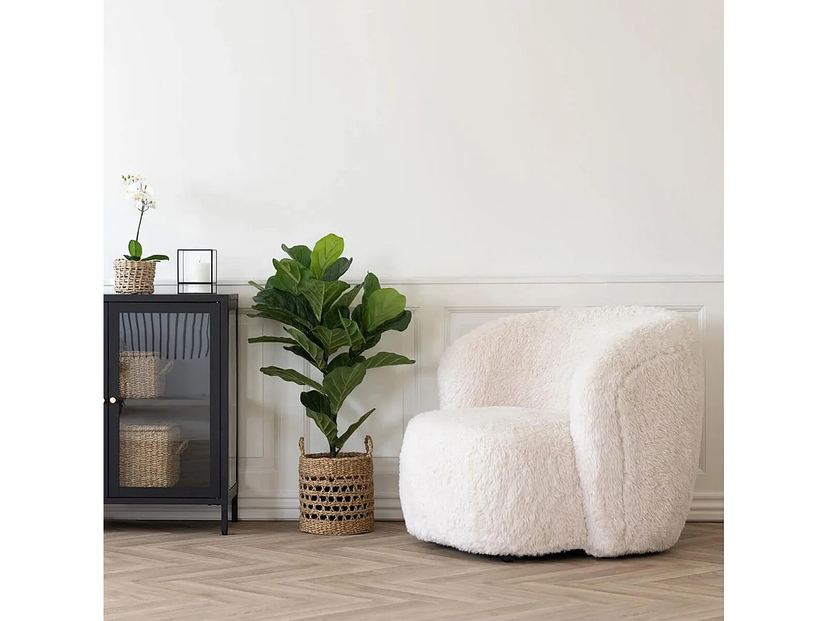 DANIEL - Fauteuil Crapaud Design Tissu Fausse Fourrure Ivoire