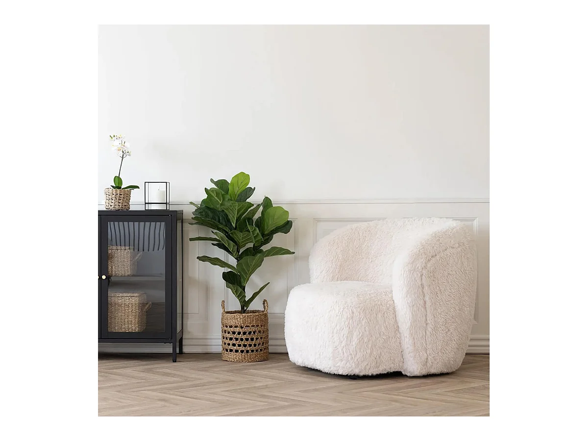 DANIEL - Fauteuil Crapaud Design Tissu Fausse Fourrure Ivoire