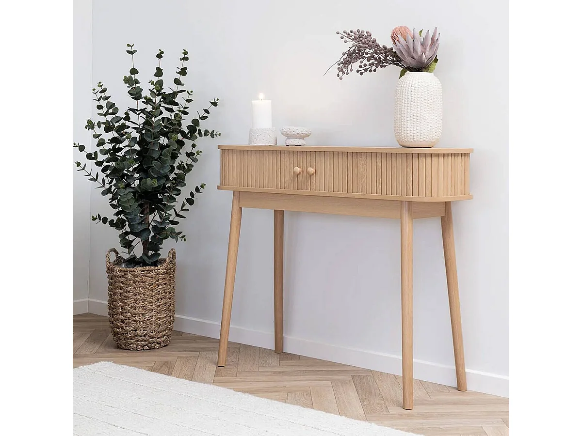 ERIKA - Console 2 portes coulissantes en MDF et Pin Naturel