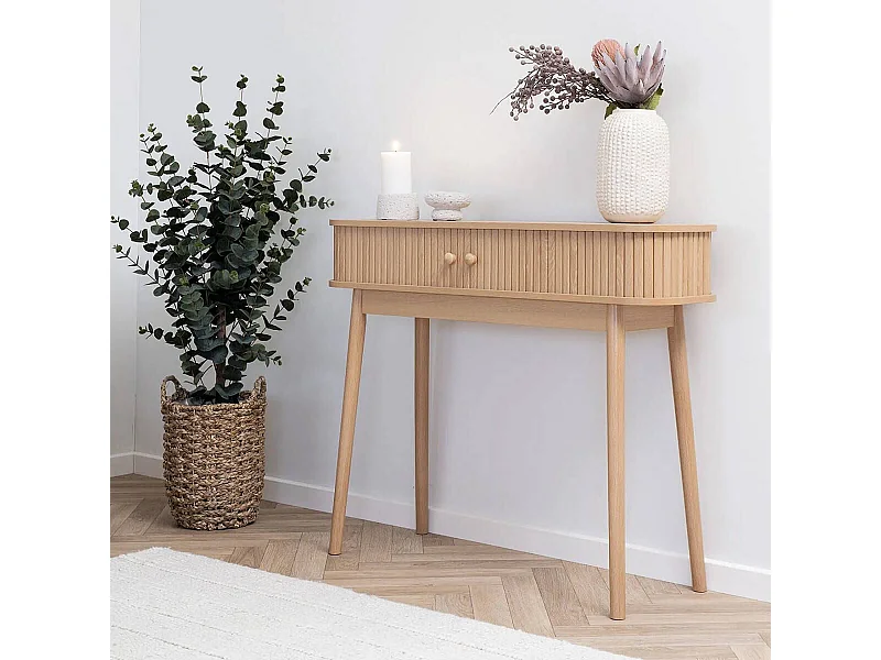 ERIKA - Console 2 portes coulissantes en MDF et Pin Naturel