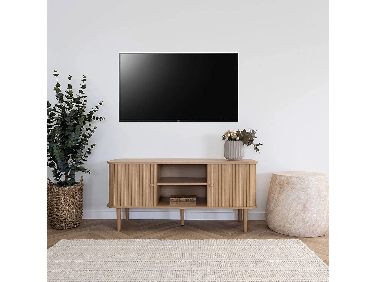 ERIKA - Meuble TV 2 portes coulissantes en MDF et Pin Naturel