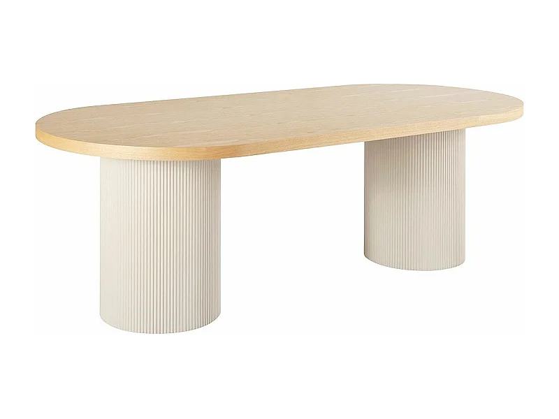 KOLAM - Table Repas 220cm en MDF Plaquage Frêne Pieds Laqué Beige Mat