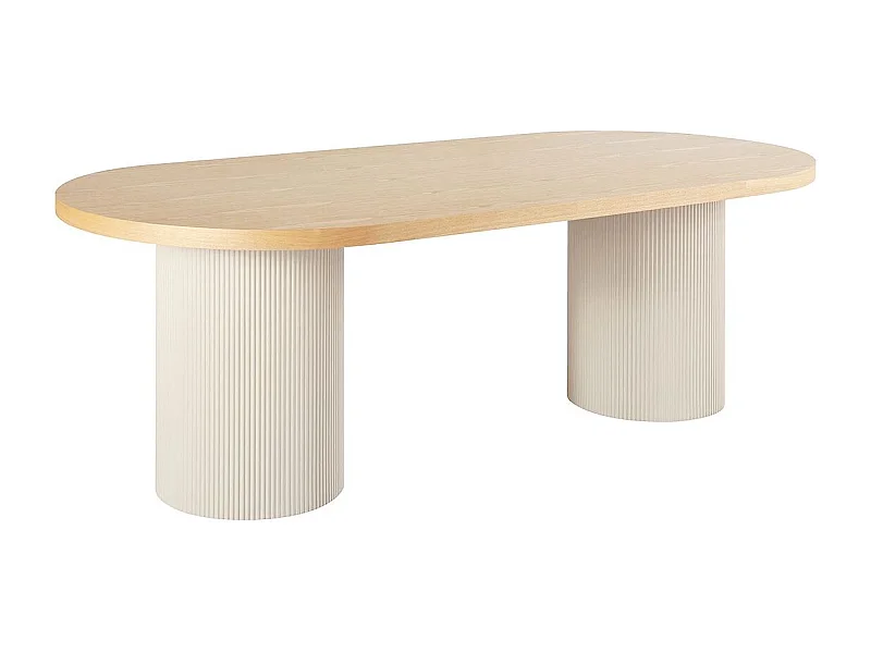 KOLAM - Table Repas 220cm en MDF Plaquage Frêne Pieds Laqué Beige Mat