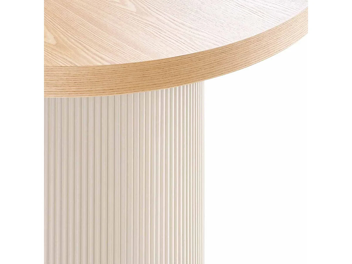 KOLAM - Table Repas 220cm en MDF Plaquage Frêne Pieds Laqué Beige Mat