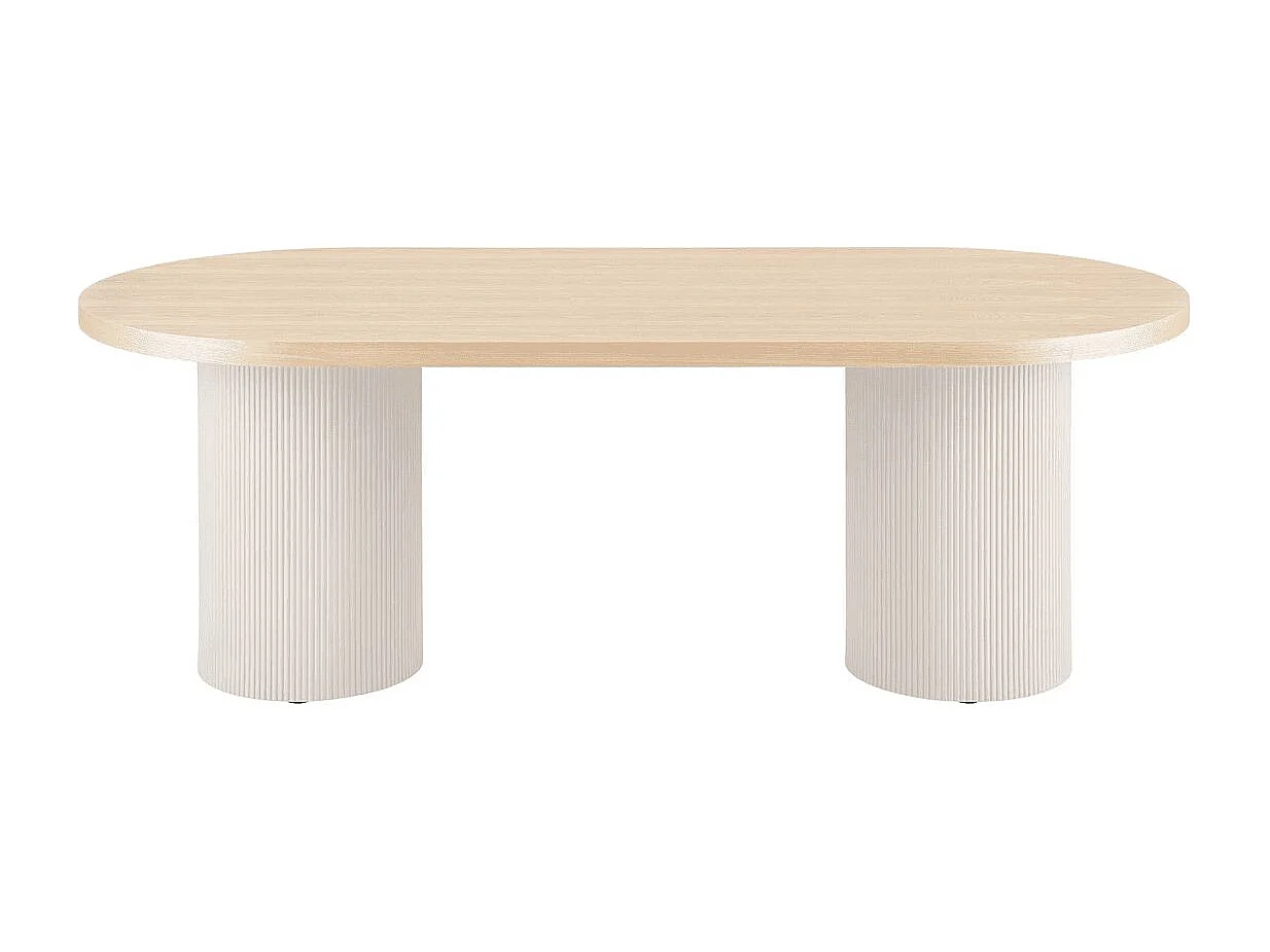 KOLAM - Table Repas 220cm en MDF Plaquage Frêne Pieds Laqué Beige Mat
