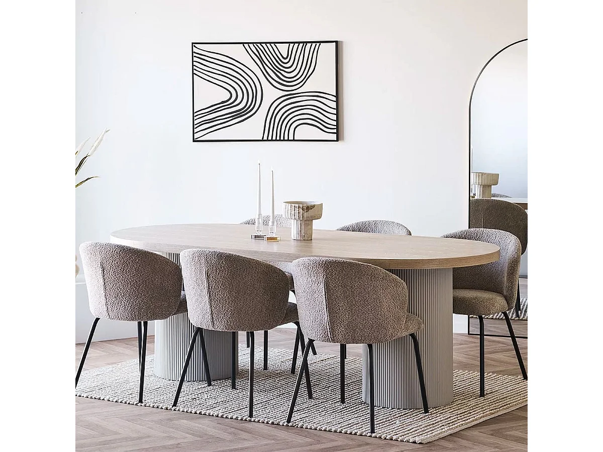 KOLAM - Table Repas 220cm en MDF Plaquage Frêne Pieds Laqué Beige Mat