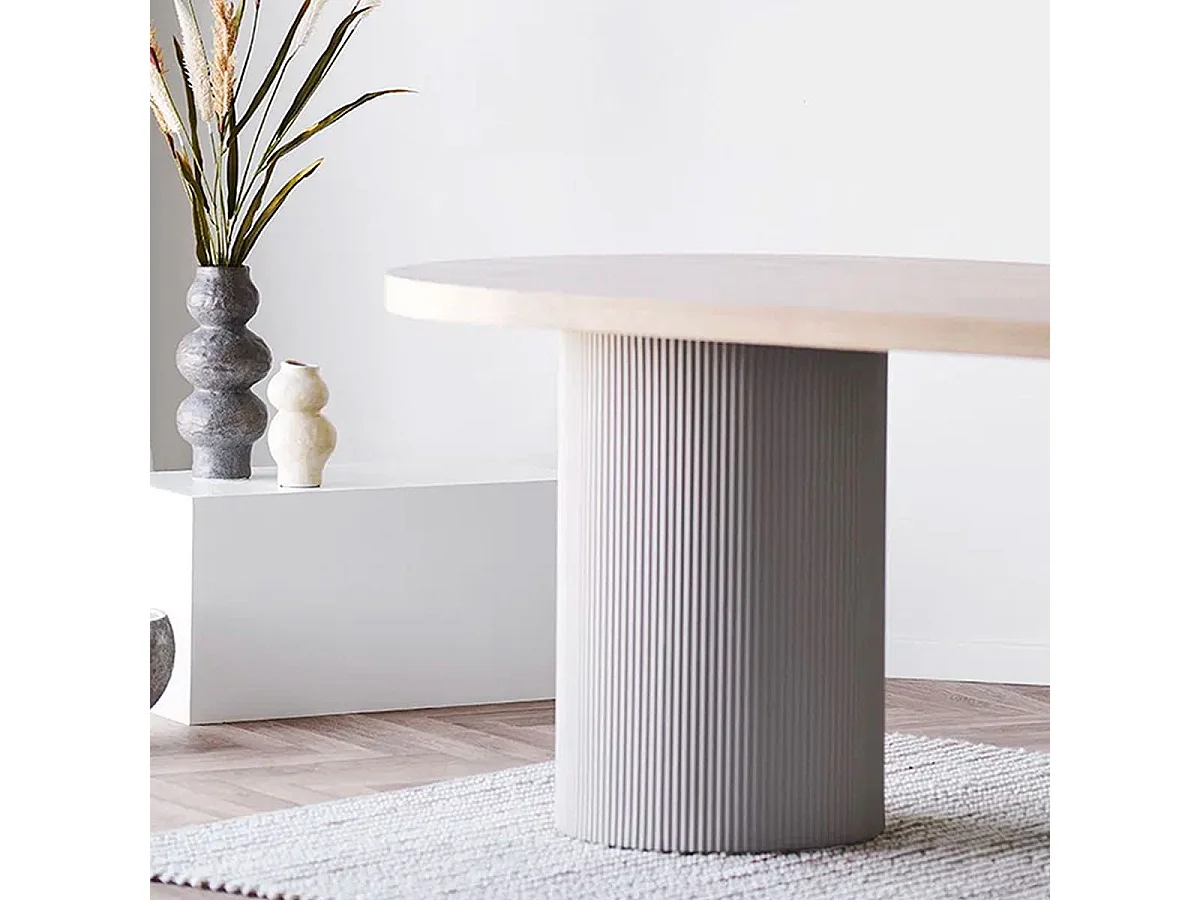 KOLAM - Table Repas 220cm en MDF Plaquage Frêne Pieds Laqué Beige Mat