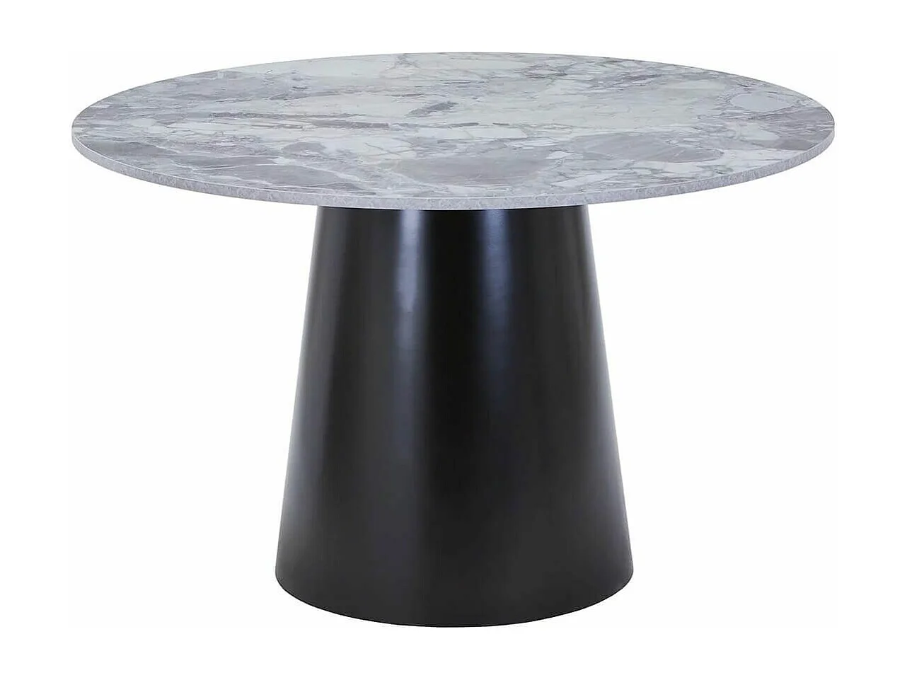 KOELA - Table Repas Ø120cm Plateau MDF Aspect Marbre Pied central Conique en Métal