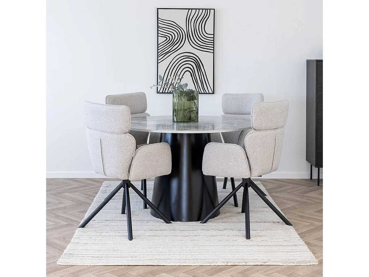 KOELA - Table Repas Ø120cm Plateau MDF Aspect Marbre Pied central Conique en Métal