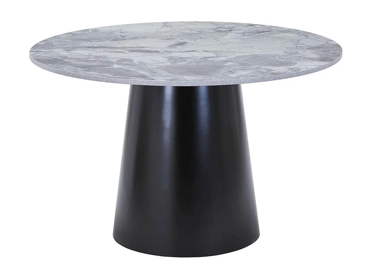 KOELA - Table Repas Ø120cm Plateau MDF Aspect Marbre Pied central Conique en Métal