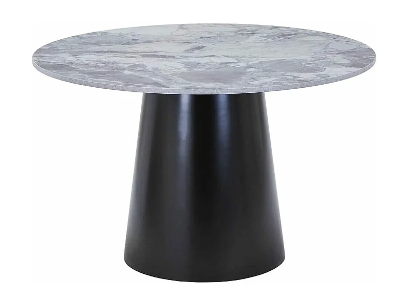 KOELA - Table Repas Ø120cm Plateau MDF Aspect Marbre Pied central Conique en Métal