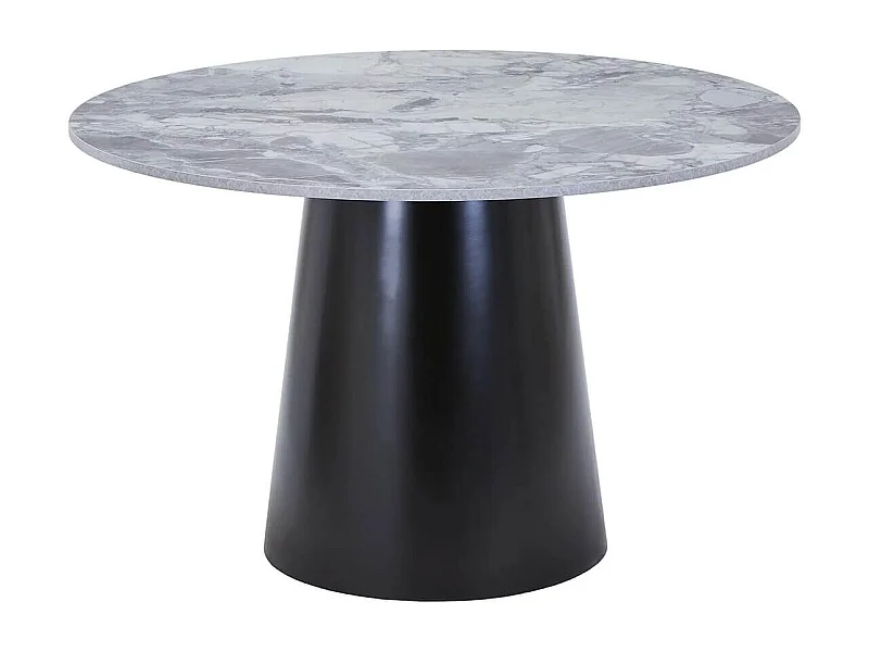 KOELA - Table Repas Ø120cm Plateau MDF Aspect Marbre Pied central Conique en Métal