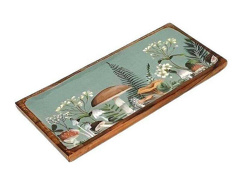 Plateau en manguier et émail Champignons