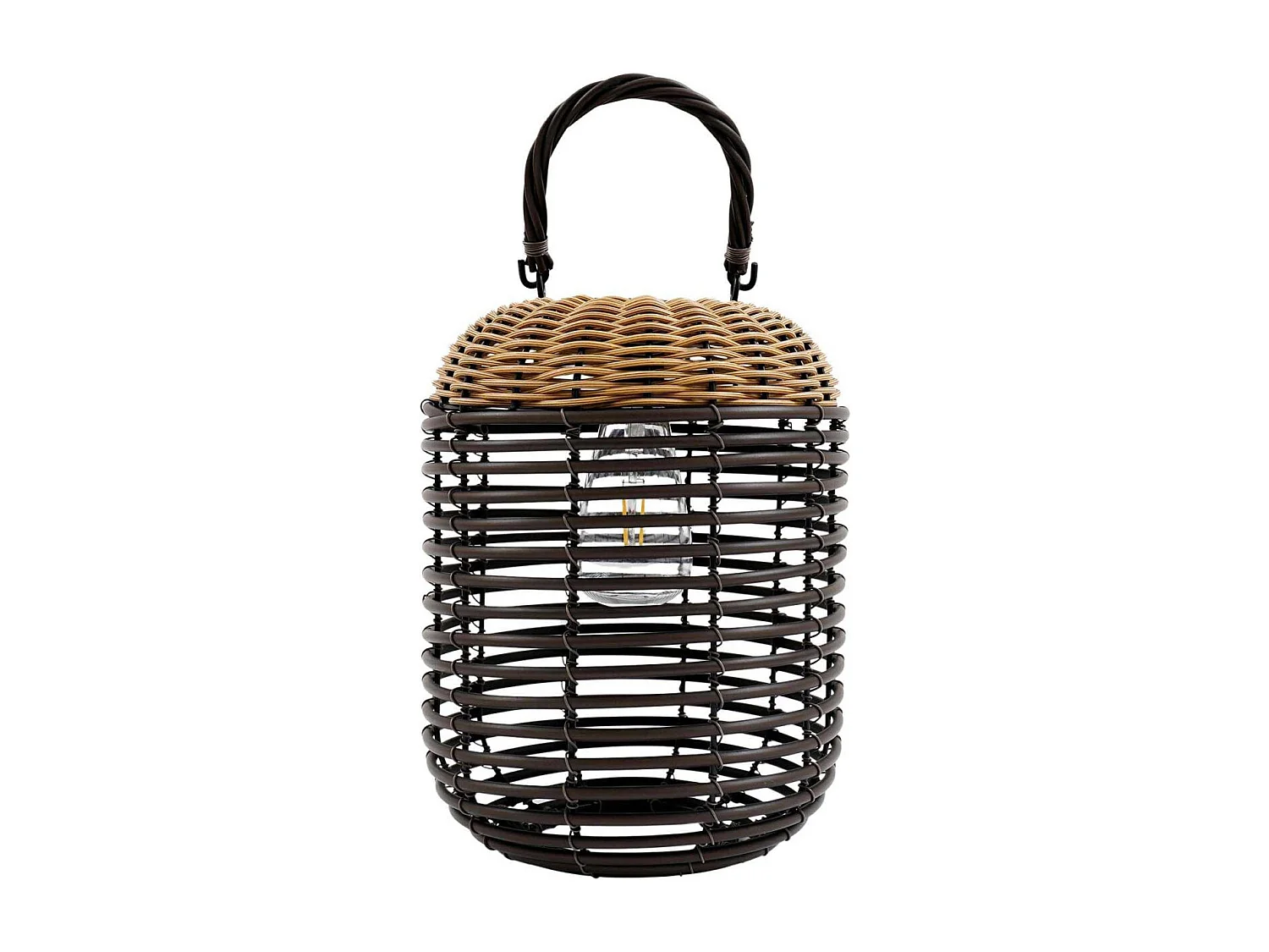 Lanterne en résine tressée recharge solaire 21 x 27 cm